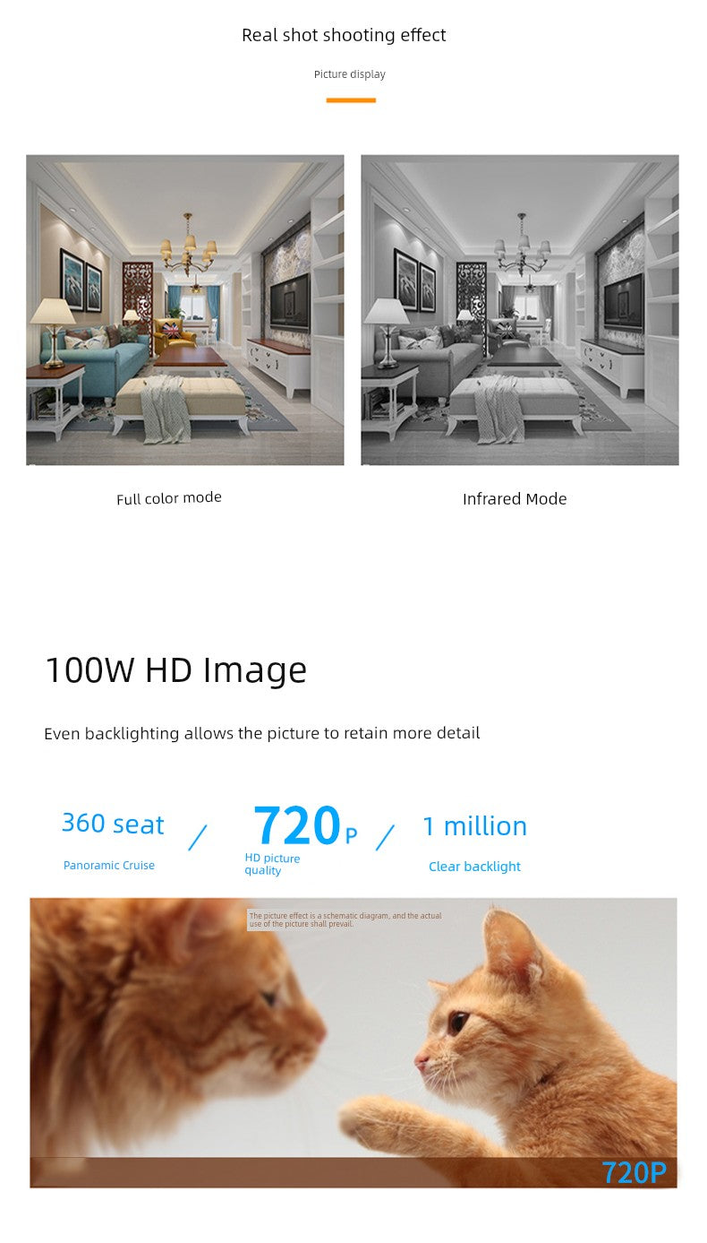 360-Degree Panoramic Camera Wireless WiFi Network For Home HD Night Vision Mobile Phone Remote Monitoring Hotspot