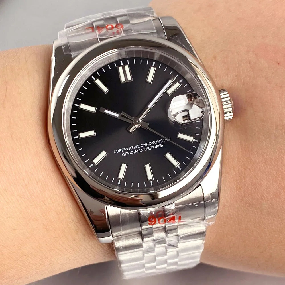 Tandorio New Round Sapphire Glass 200m Waterproof Black Sunbrust Dial Japan NH35A Automatic Mechanical Movement Men's Watch