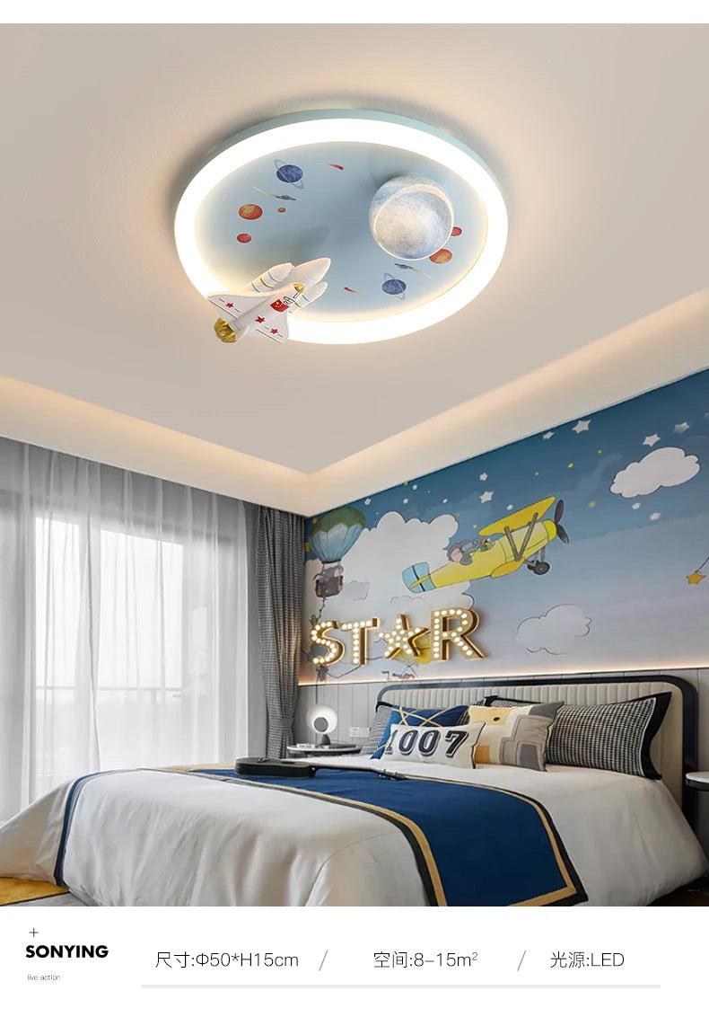 Modern Kids Room Ceiling Fan Light Cartoon Moon Astronaut Ceiling Lamp Boy Girl Bedroom Nursery Study Chandelier Ceiling Lights