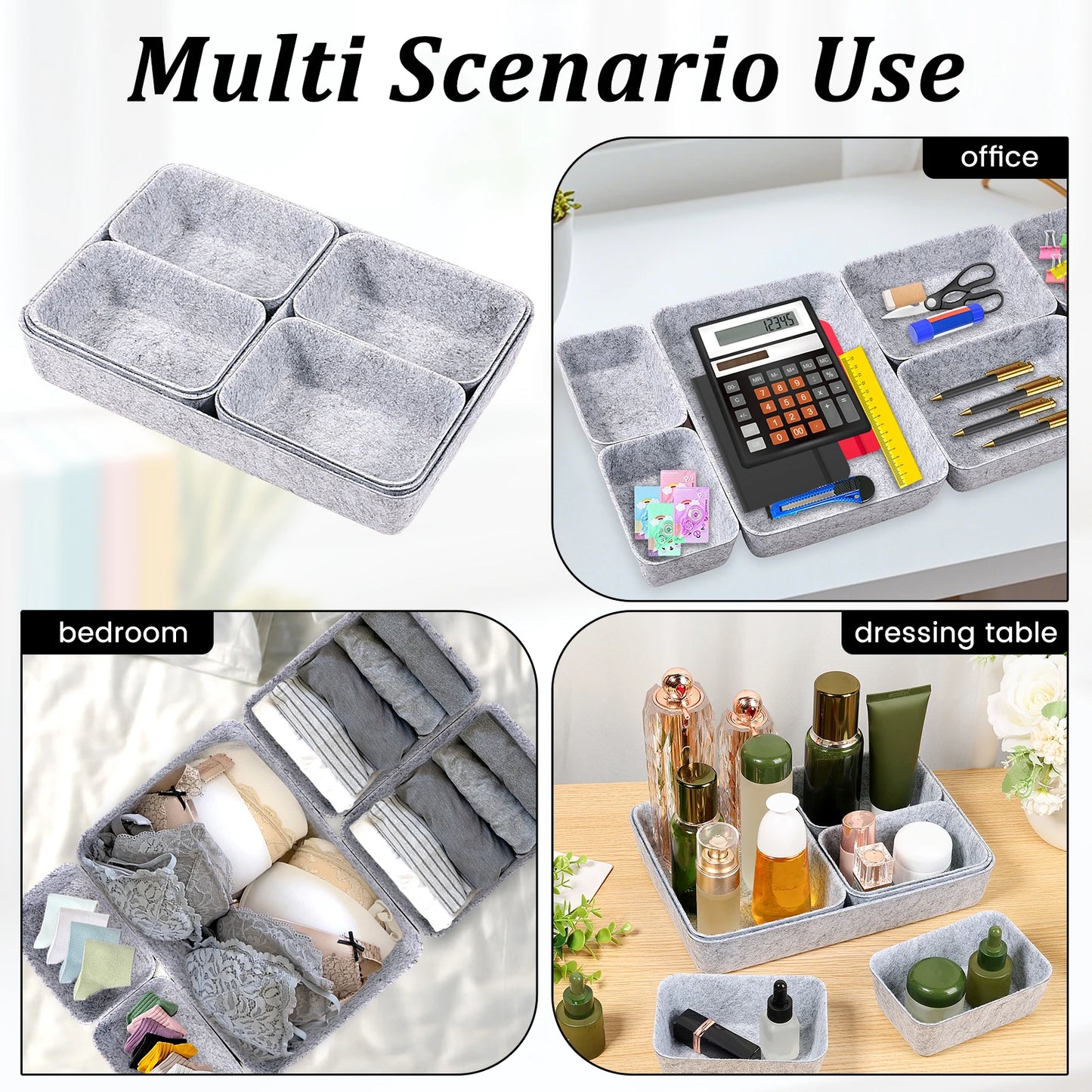 14Pcs Felt Drawer Storage Box Desk Organizer Thickened Multi-Purpose for Cosmetic Makeup Office Supplies Organizer 3 Size