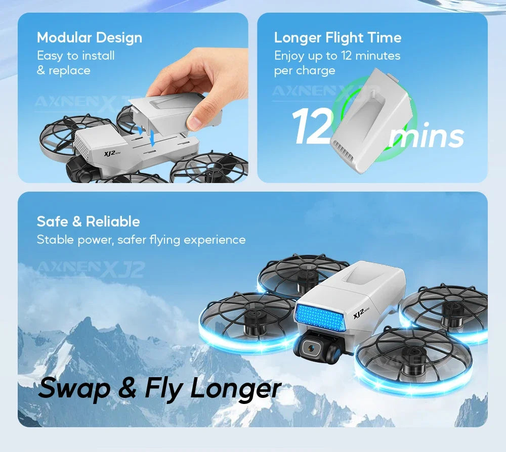 XJ2 Mini Drone 8K HD Camera, Foldable Brushless RC Quadcopter, Remote Control Toy for Kids Teens Beginners Gift Drone