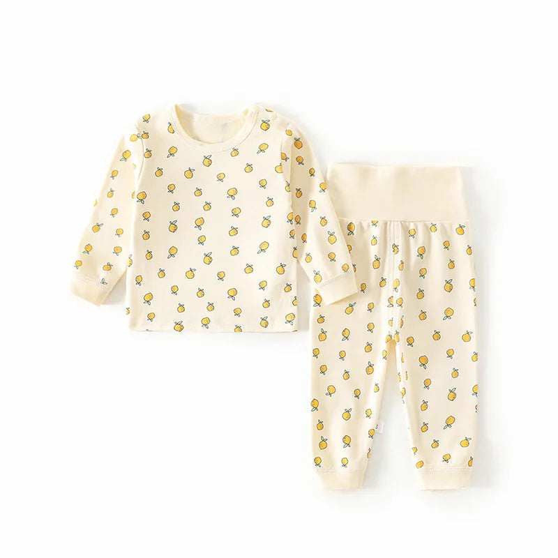  Fall Baby Pajamas Set 0-3Y Girls Lemon Printed Sleepwear 2Pcs Infant Boys Underwear High Waist Belly Protection Home Clothes