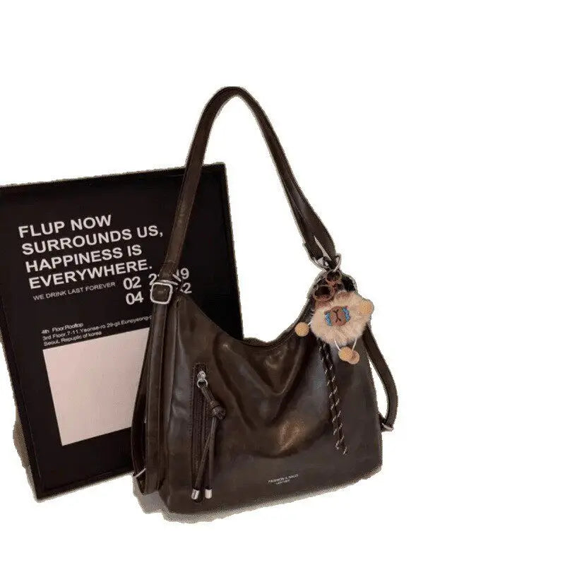 Retro Large Capacity Crossbody Shoulder Tote Bag for Women Commuter Bag 2025 New Luxury Minimalist High-End Feel PU Leather