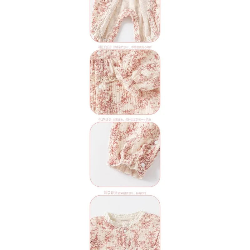 Bellbell Infant Baby Girl Rompers Early Autumn Floral Printed Toddler Kid Girl Jumpsuits 6-24M Newborn Girls Bodysuits with Hats