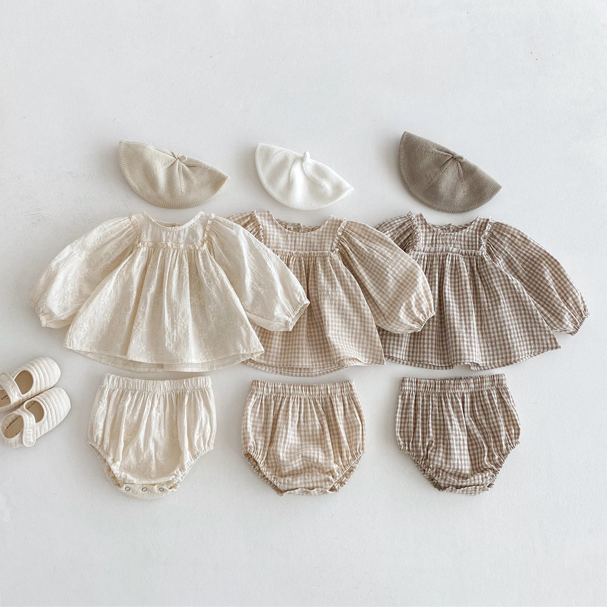 Spring Baby Girls Sets Girls Cotton Plaid Lace Blouse+Bottom Shorts Set for Kids Infant Outfits 0-3T Baby Girl Clothing Outfits