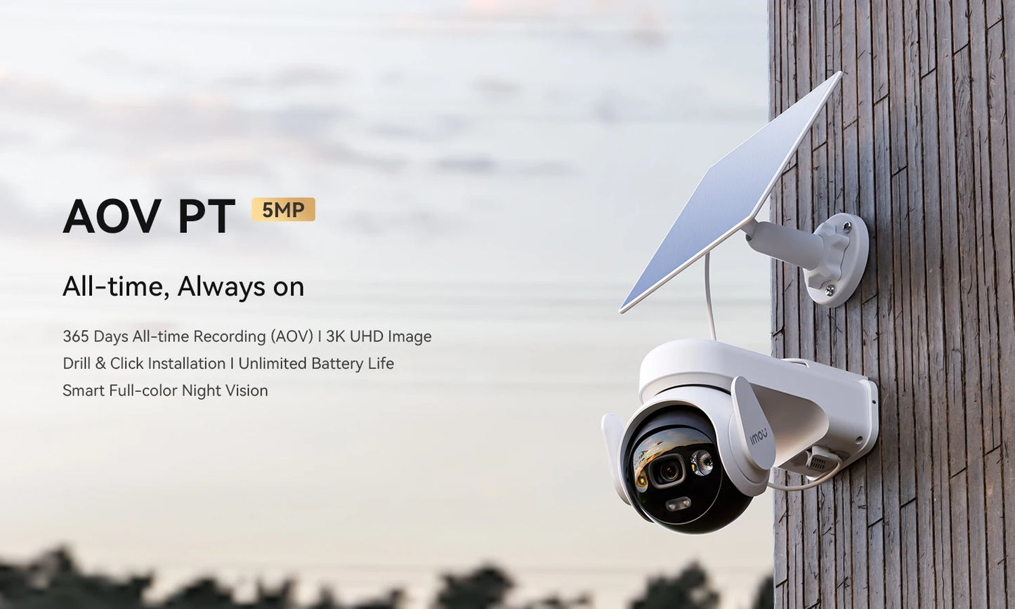 IMOU AOV PT 5MP With Solar Panel 360° PTZ Outdoor Security Camera 4G LTE Wifi Network 10000mAh Battery Auto Tracking IP Camera
