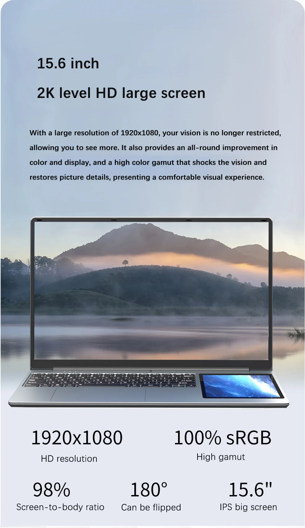 GLF-Y2 Dual Screen Laptop Intel N100 Max 15.6 Inch IPS+7'' Touch 32G DDR4 M.2 2T SSD Slim Business Computer Gen Office Notebook