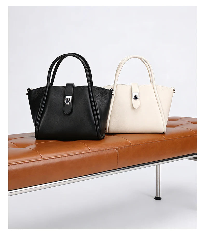 Genuine Leather Mini Tote Bag for Women Fashion Cowhide Shoulder Bag Patchwork Commute Handbag Luxury Designer Crossbody Bag