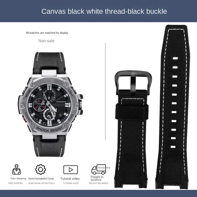 for Casio GST-S130/S110/S120/W130l/B100/W300 Strap Belt Genuine Leather Nylon Men's Watch Band Replacement bracelet Accessories