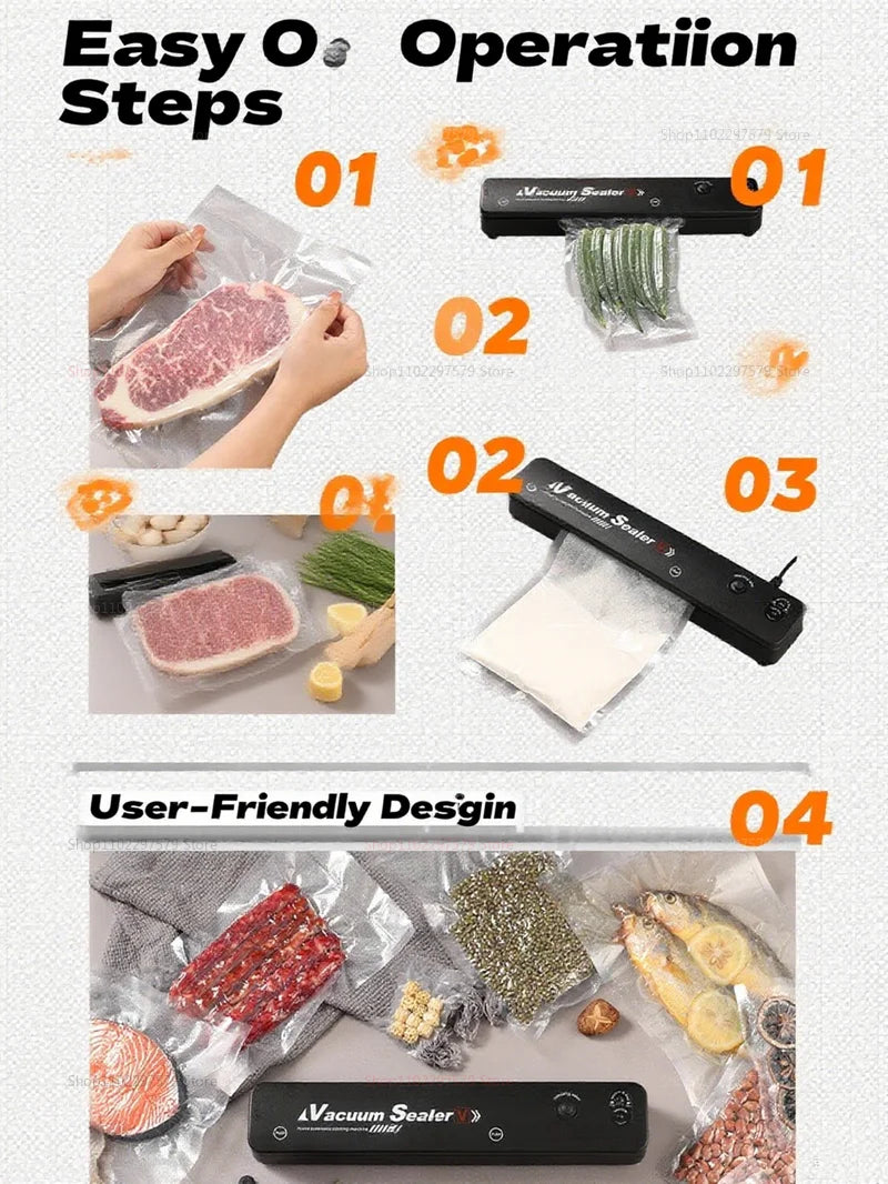 Vacuum sealer machine, with 2 modes, including vacuum seal bags, for food preservation, fruit sealing kitchen utensils