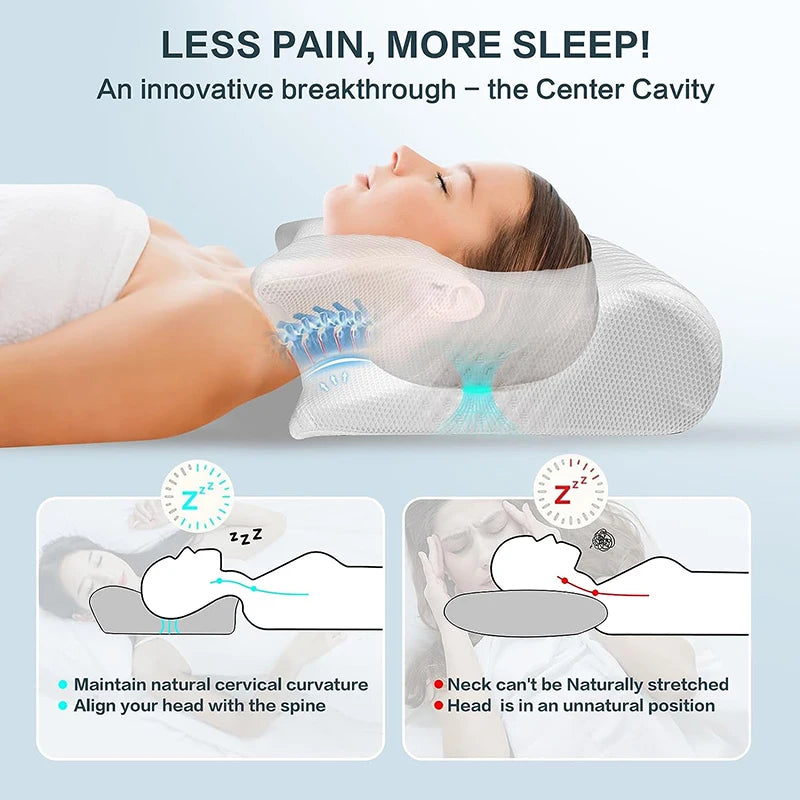 Butterfly Memory Cotton Neck Pillow Ergonomic Contoured Slow Rebound Cervical Pillow For All Sleep Positions Shoulder Relief