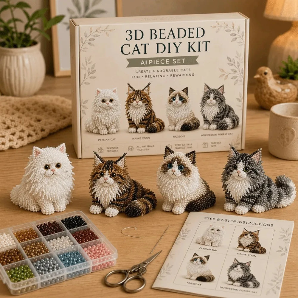 Tiny Beads 3D Beaded Animal Kit Cute Design Animal Shape Handmade Bead Art Kit Creative Craft DIY Bead Craft Kit