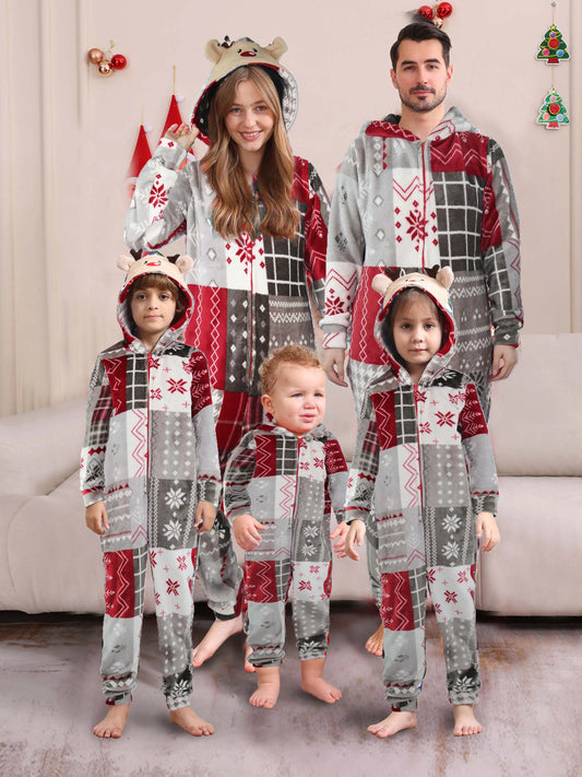 2025 Christmas Velvet Family Matching Clothing Set Zipper Hooded One-piece Jumpsuit Soft Loose Xmas Onesie Warm Thick Sleepwear
