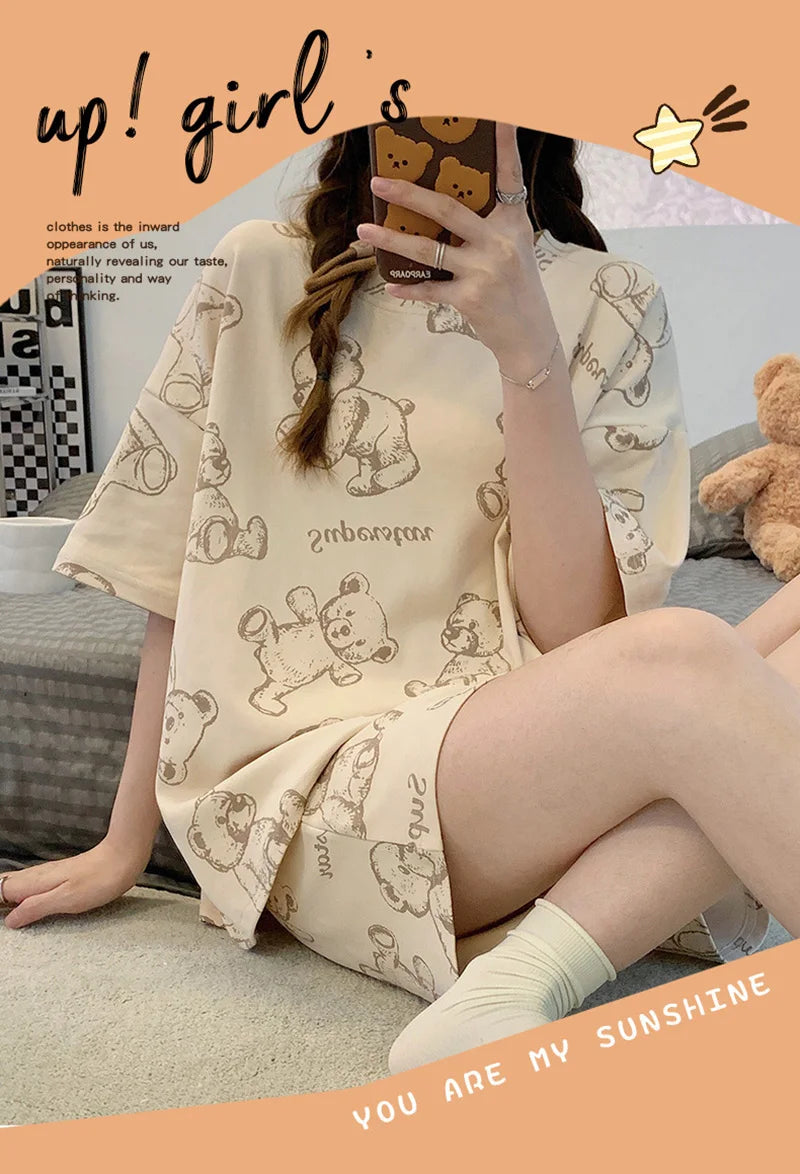 New Women's Pajamas Two-Piece Summer Thin Section Of Short-Sleeved Shorts Cute And Comfortable Milky Outwear Homewear Suit