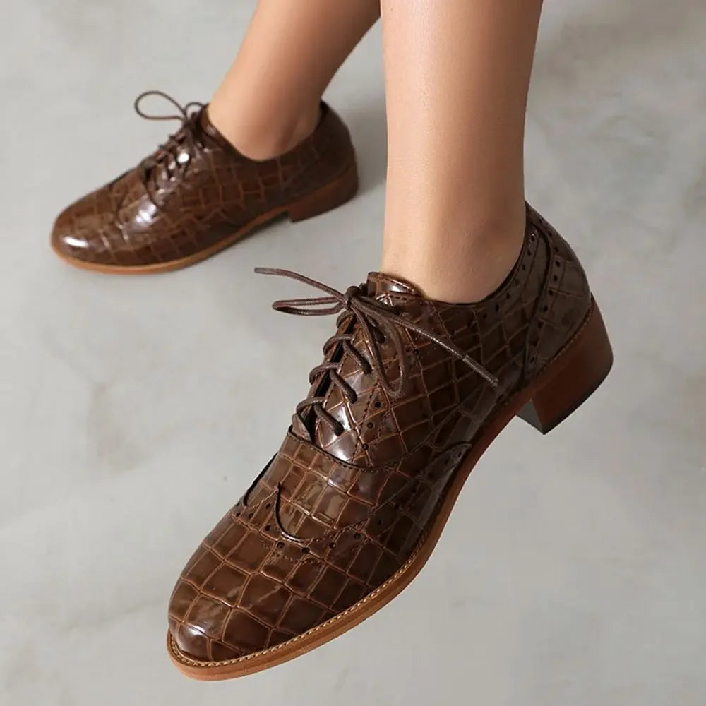 2025 Women Shoes Spring New Fashion Round Toe Lace Up Retro Single Shoe for Office Party Walk Thick Low Heeled big Size 48 775-1