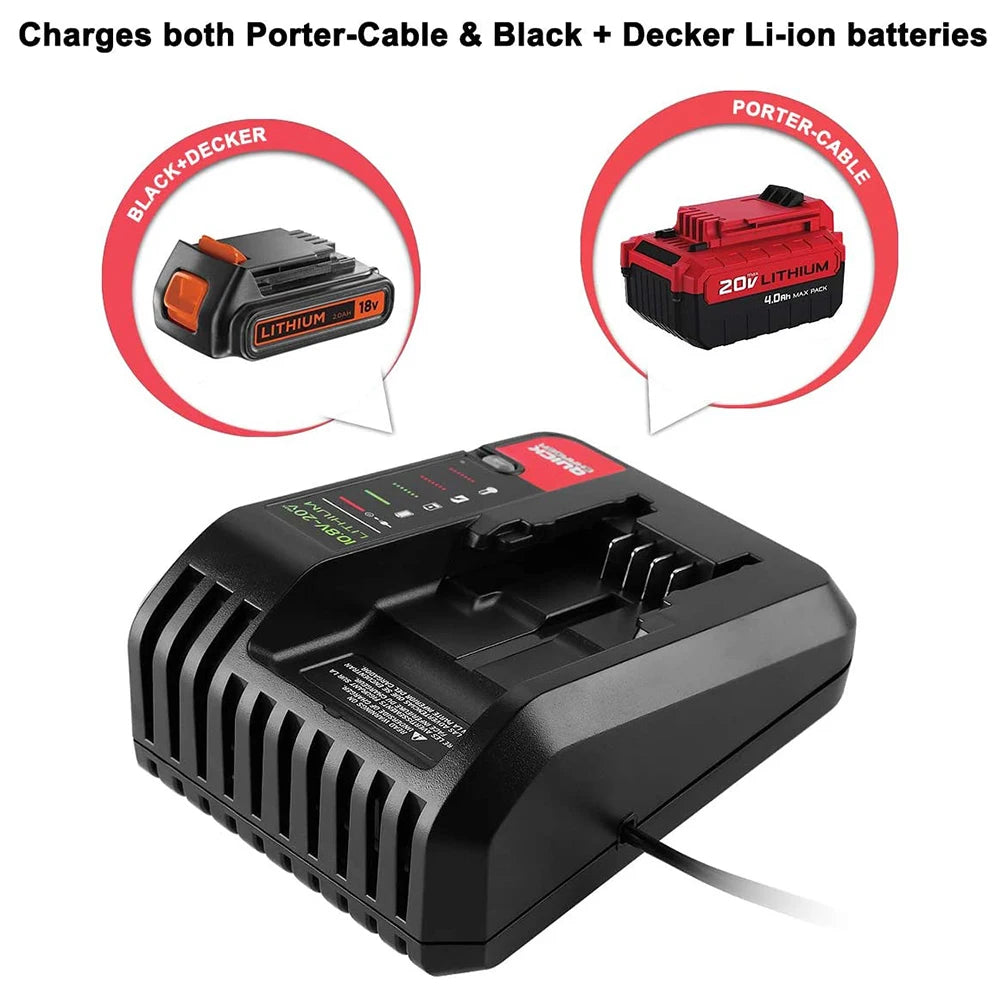 EU Plug 18V Replacement Lithium Battery Charger for Black and Decker PORTER CABLE Stanley Lithium Battery Charger 2A 10.8-20V