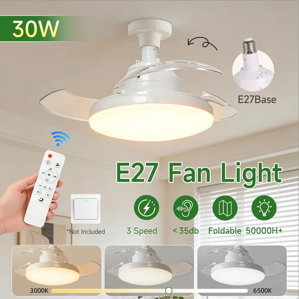 Ceiling Fan Light Suitable For E27 Base Bedroom Fan Lamp With Remote Control Fan Chandelier for Living Room Decor Fan Light