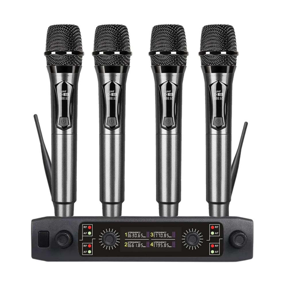 Good Wireless Microphone UHF Fixed Frequency 4 Channels Handheld Mic Micphone For Party Karaoke Professional Church Show Meeting