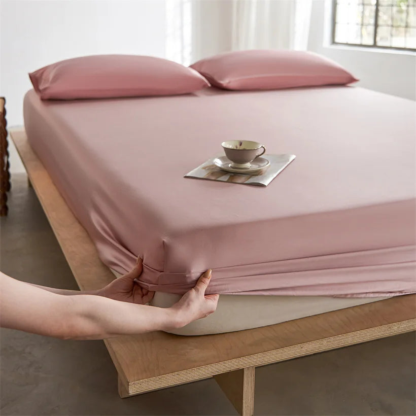 Pure Natural Mulberry Silk Fitted Sheet with All Around Elastic Band Soft Silky Breathable Mattress Cover Luxury Anti-Slip Sheet