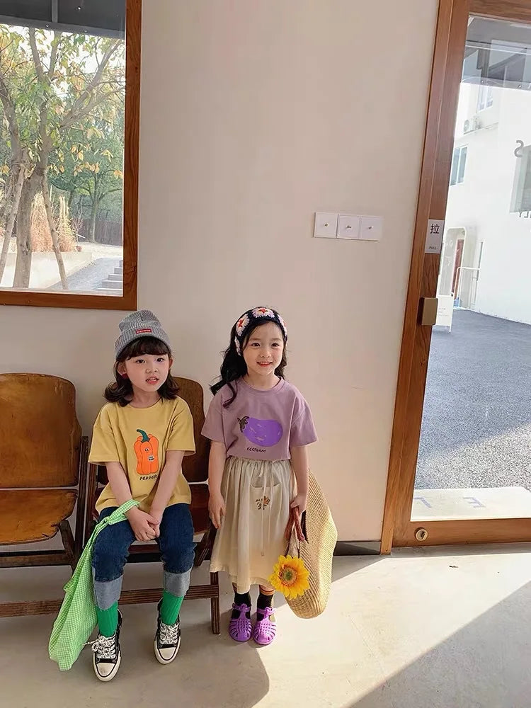 Baby Girls Boys Short Sleeved T-shirt Kids Cotton Top Tees Toddler Cartoon Print Shirts Summer Children's Clothing Korean Style