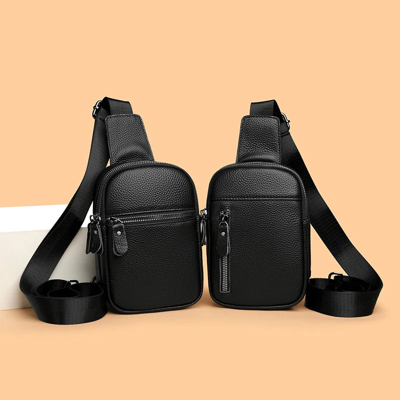 Luxury Genuine Leather Men's Chest Pack Shoulder Bags Fashion Messenger Sling bag Brand Travel Bags Crossbody Unisex Sac Wallet