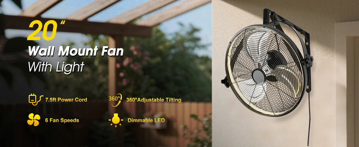 Modern Wall Fan Remote Control 6 Speed Electric Fan Ventilation Multi-Adjustable Oscillating Head Timer LED Ceiling Fan Light
