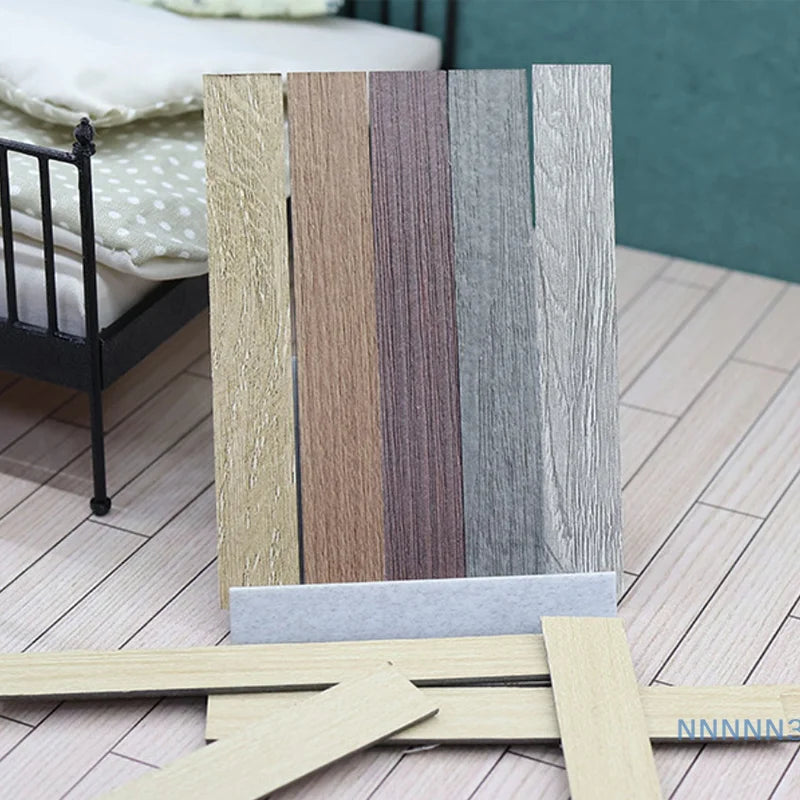 Mini Floor Boards for Dollhouses, Set of 10 Wooden Tiles for 1:12 Scale Doll House Furniture and Wall Decor