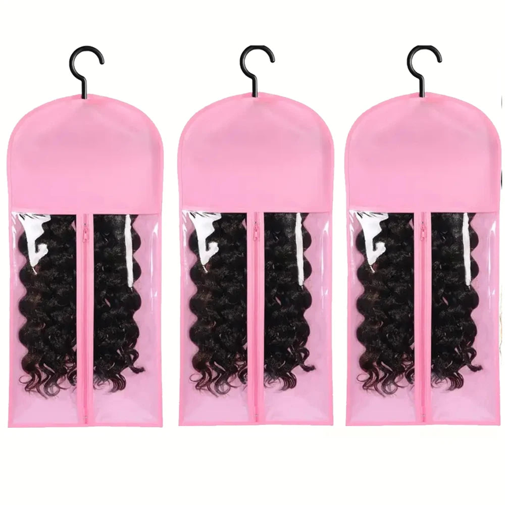 1/3/6pcs Premium Wig Storage Bags with Sturdy Metal Hangers - Black Transparent Design for Multiple Wigs & Hair Extensions