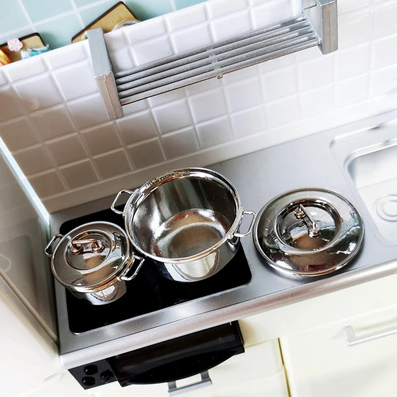 1Pcs 1/12 Dollhouse Miniature Imitated Stainless Steel Casserole Kitchen Cookware
