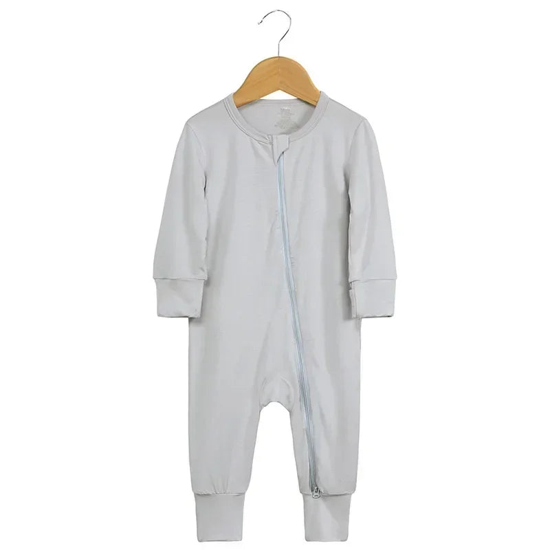 Baby Romper Bamboo Fiber Baby Boy Girl Clothes Newborn Zipper Footies Jumpsuit Solid Long-Sleeve Baby Clothing Pajamas 3 6 9 12M