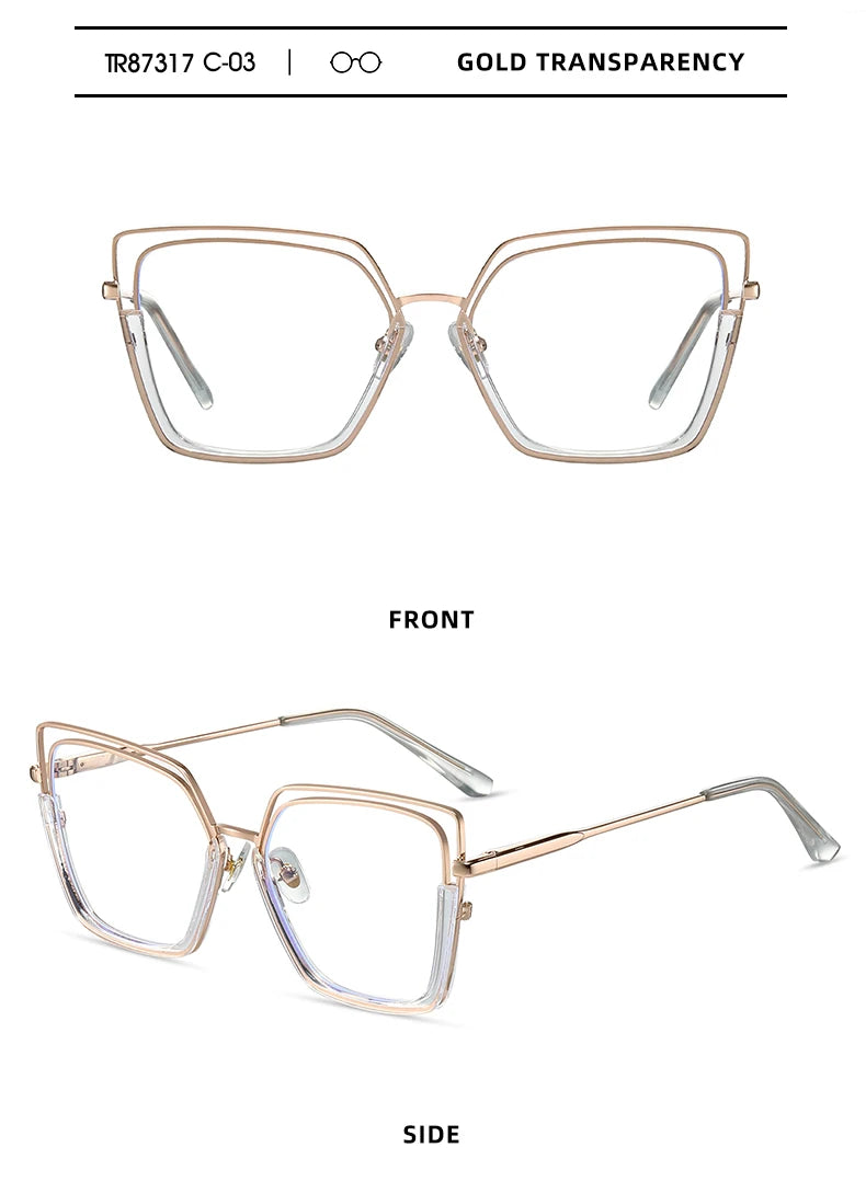 VICKY Fashion Geometric Square Large Frame Personalized Design Women's Anti-Blue Light Reading Glasses Customizable Prescription