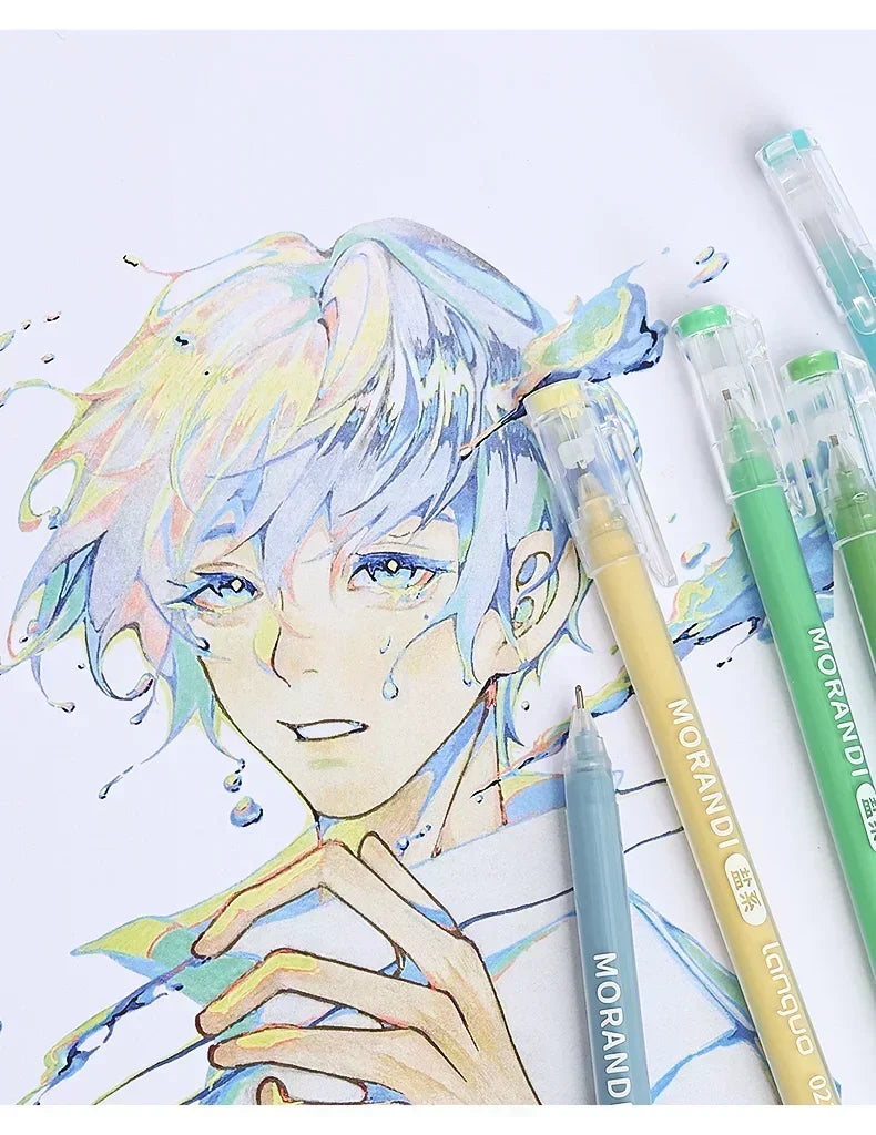 Languo 198/6 PCS Morandi Gel Pen Student Diary Scrapbook Painting DIY Gel Pen Set Coloring Book Drawing Pen School Supplies