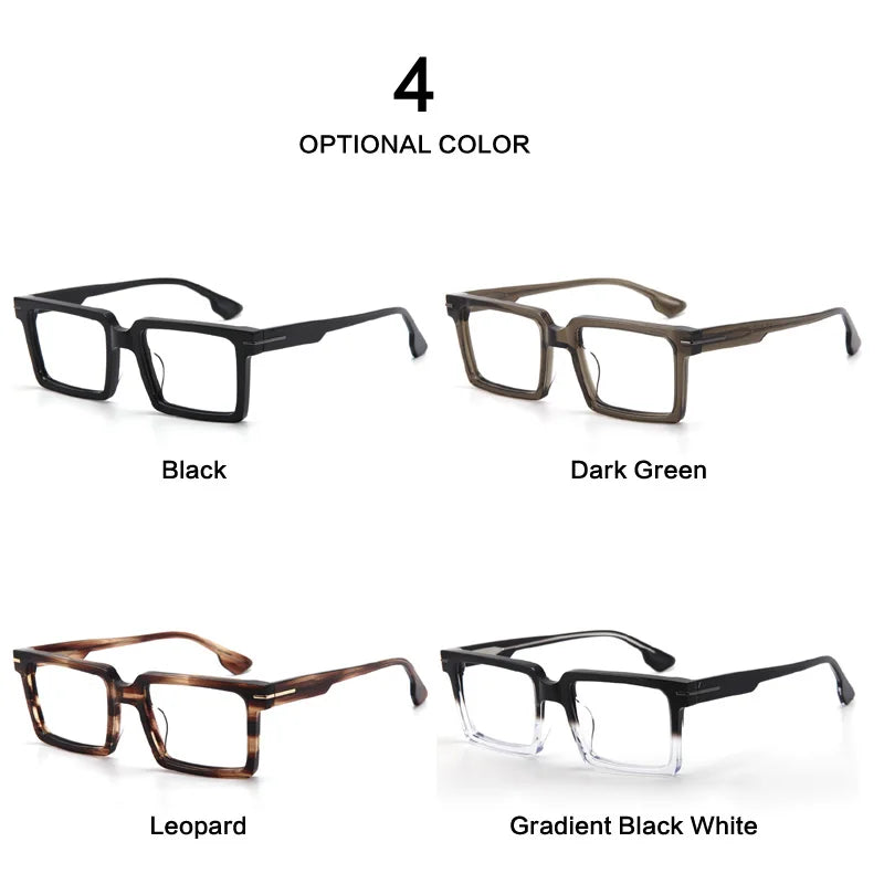 Large Size Acetate Men Eyeglasses Frame Rectangle Myopia Optical Prescription Glasse Trending Stijlen Italy Retro Luxury Eyewear