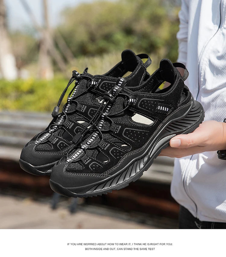 Outdoor Men's Leather Sandals Non-slip Men's Casual Sneakers Comfortable Beach Sandals Summer Men's Breathable Wading Shoes