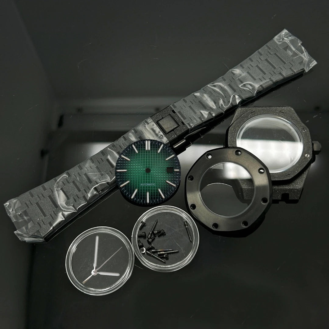 41mm Gold Black Matte Star Sand Steel Case Strap with 31.8mm Watch Dial for Oak NH35 NH36 NH70 Automatic Movement Watch Hands
