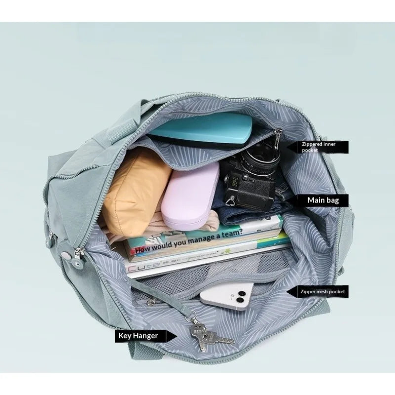 Women Lightweight Large-Capacity Travel Bag Handbags Female Nylon Shoulder Beach Bag Girl Top-handle Casual Tote Purse