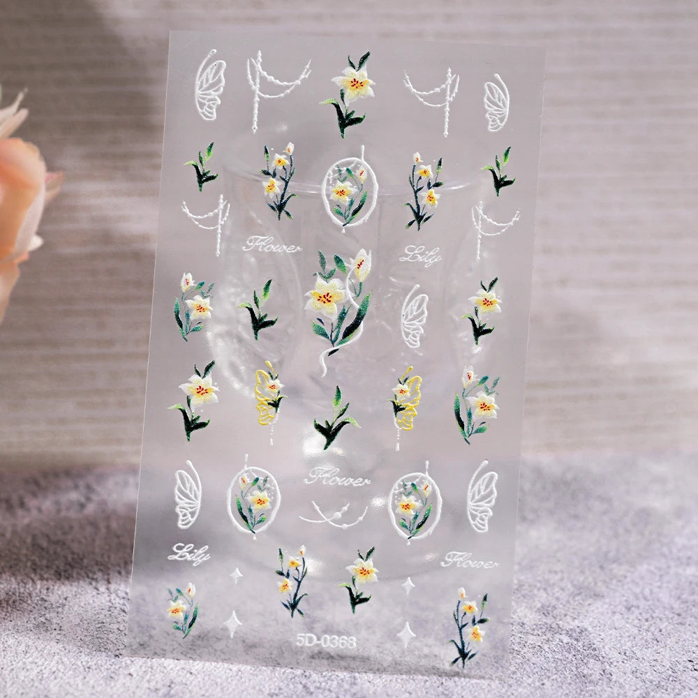 1Pc 3D Lavendar Flowers Stickers for Nails Spring Sakura Floral Leaves Self-Adhesive Sliders Decals Art Manicure for Decoration