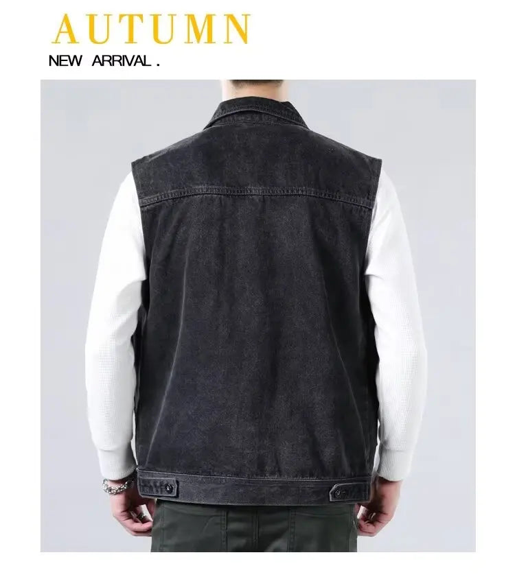 Spring Vintage Design Mens Denim Vest Male Retro Sleeveless Jackets Men Ripped Hole Button Jean Waistcoats Clothing 4XL