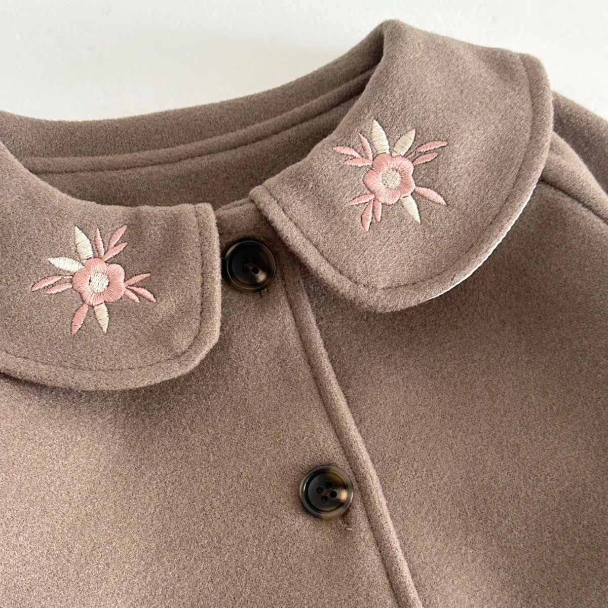 Soft Warm Baby Woolen Fabric Coat Beige/Camel Cute Sun Embroidery Lapel Jacket Infant Toddler Autumn Winter Going Out Outerwear