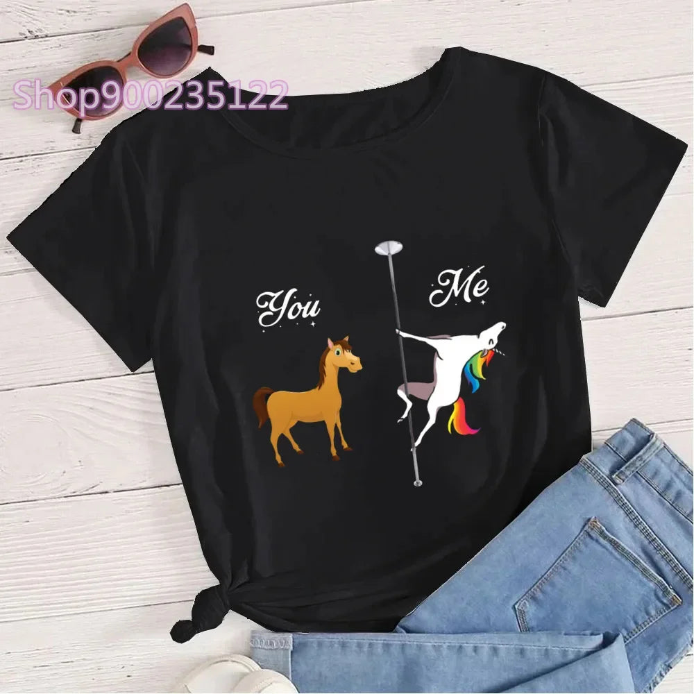 Just Pole It T-shirts Women Printd Letter Tshirt Women's Short Sleeve Fashion Pole Dance Tops Streetwear Cute Unicorn T-shirt