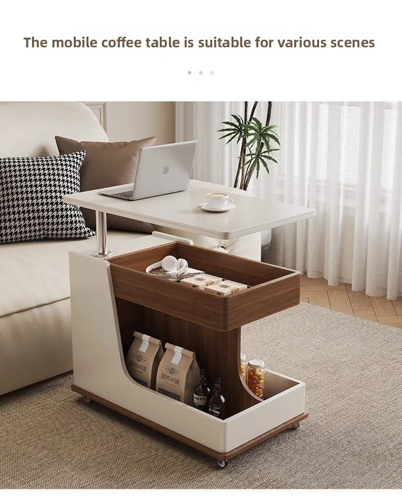 Solid Wood High-End Bedroom Furniture Luxury Modern Slate Multifunctional Side Cabinet Sofa Trolley Lift Capabilities Accessible