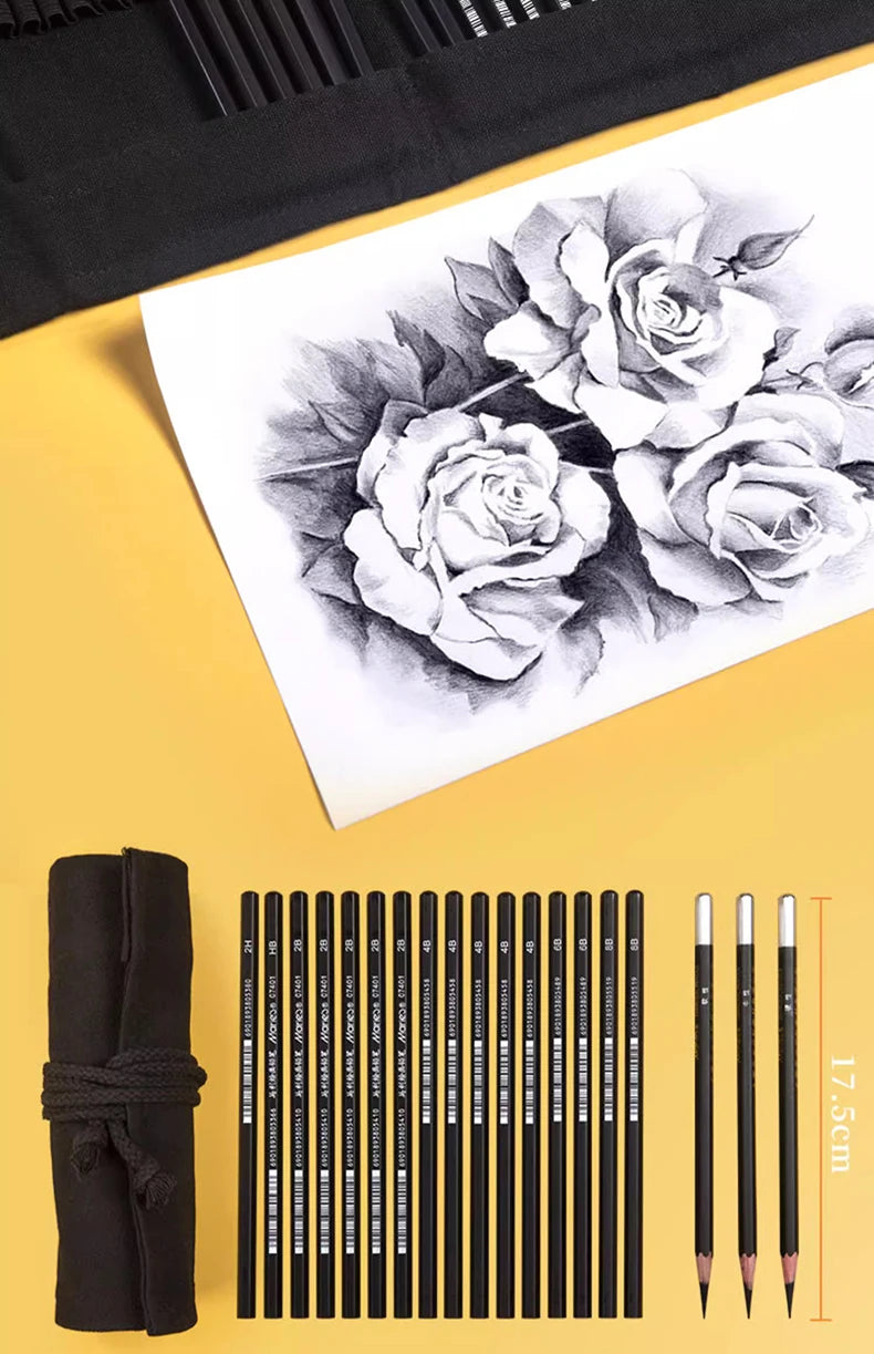 Sketching Pen Set Drawing Kit Student Portable Pen Curtain Charcoal Pencil Sketch Pencil Charcoal Stick Sharpener Eraser Set Box