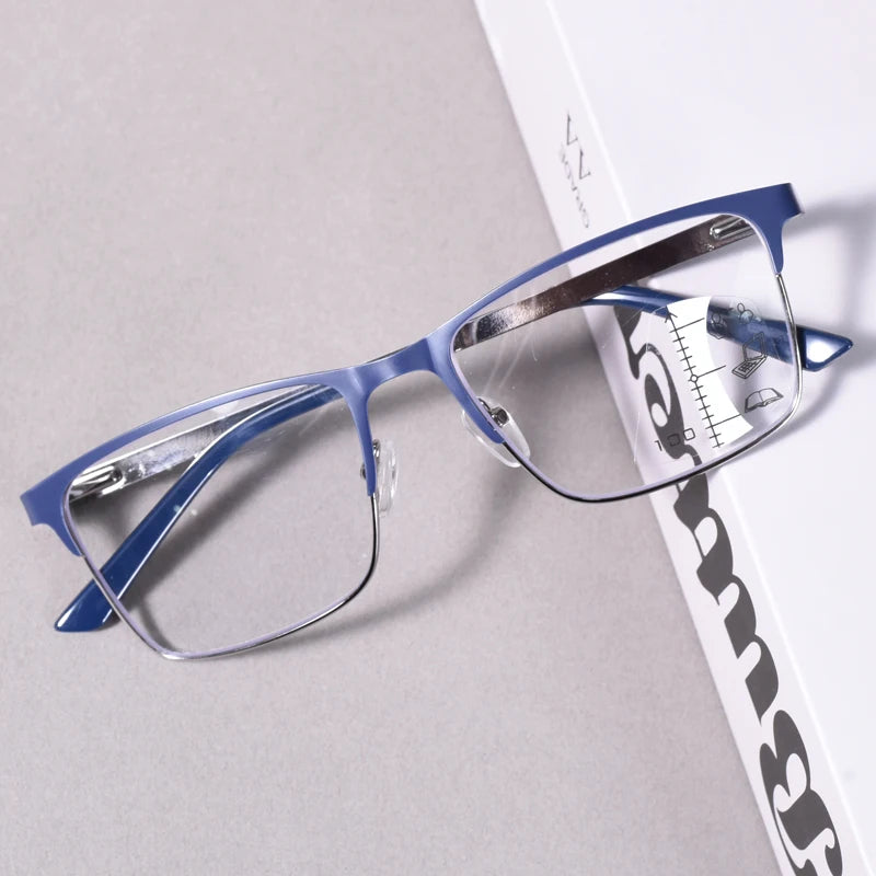 Black Double Color Frame Progressive Multifocal Reading Glasses Anti-blue Light Far Sight Glasses Men Big Full Frame Business Pr