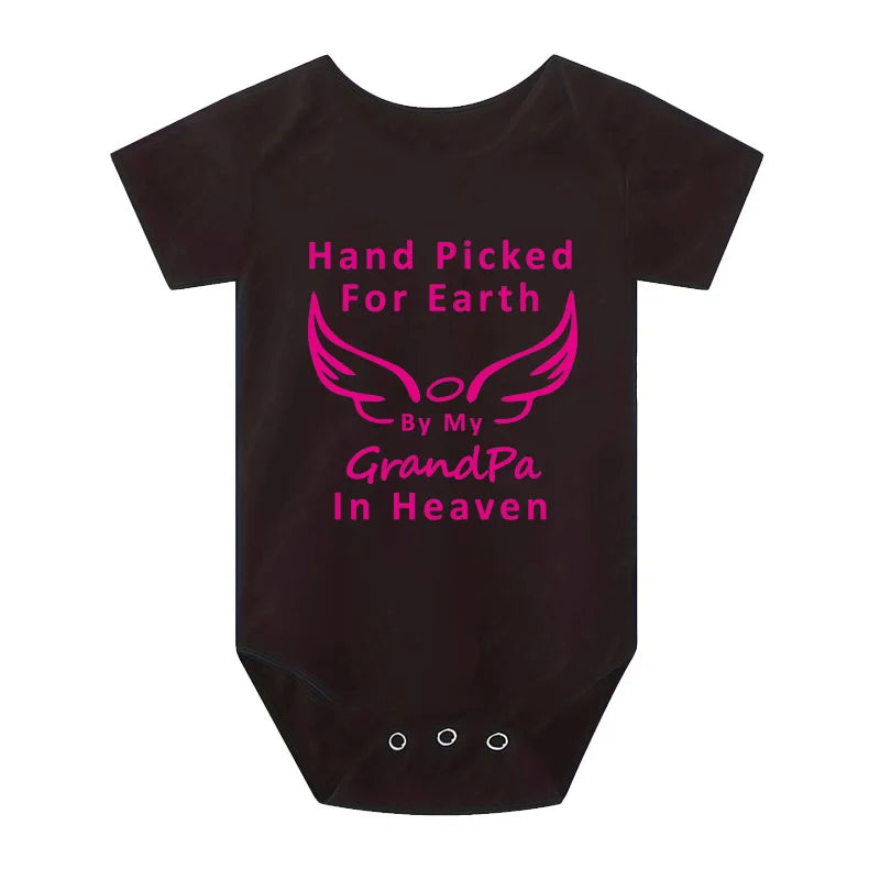 Hand Picked for Earth By My Grandpa/grandma in Heaven Baby Bodysuit Romper Summer Short Sleeve Jumpsuit Onesies