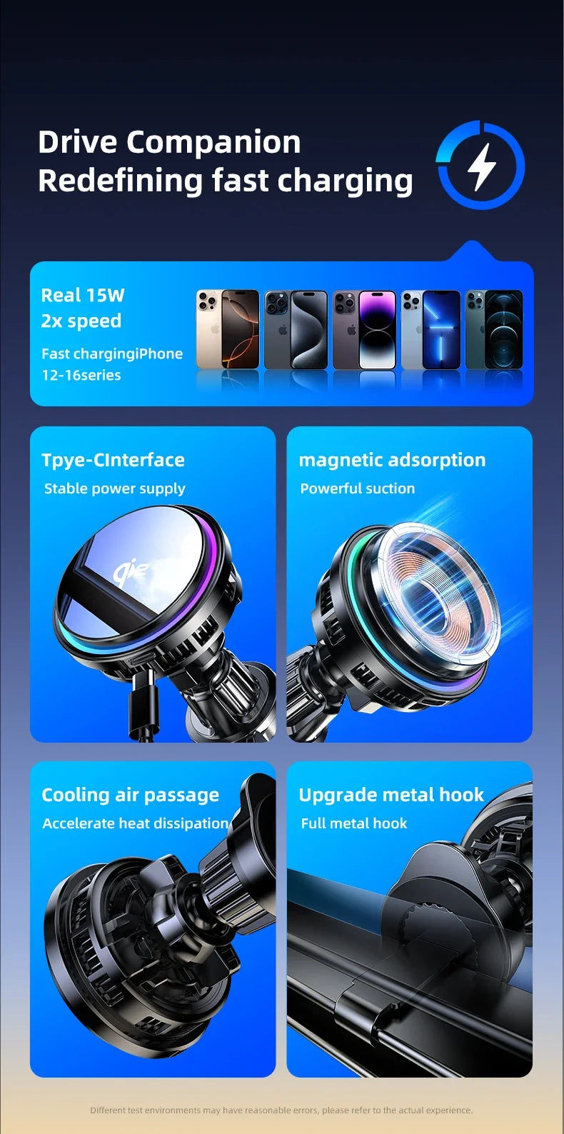 Magnetic Wireless Car Charger Phone Holder QI2 Ice Cooling RGB Tempered Glass Fast Charging Radiator For Magsafe iPhone 12-16