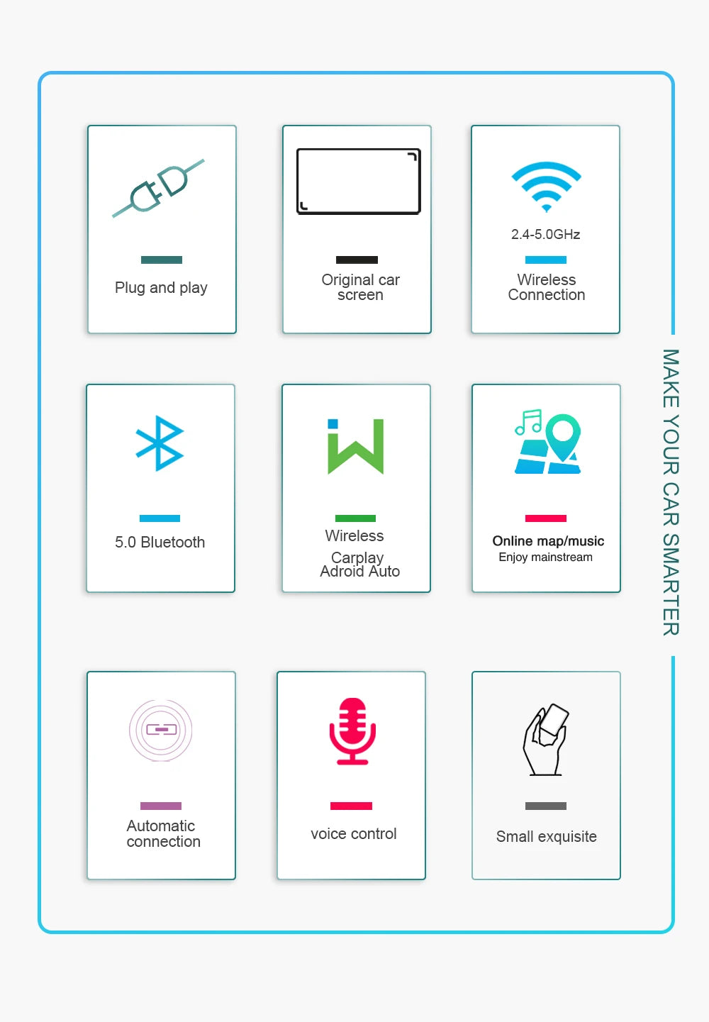 Acodo Mini Wired to Wireless 2 in 1 CarPlay and Android Auto Box  Plug and Play Fashionable and Portable Suitable for 99% car