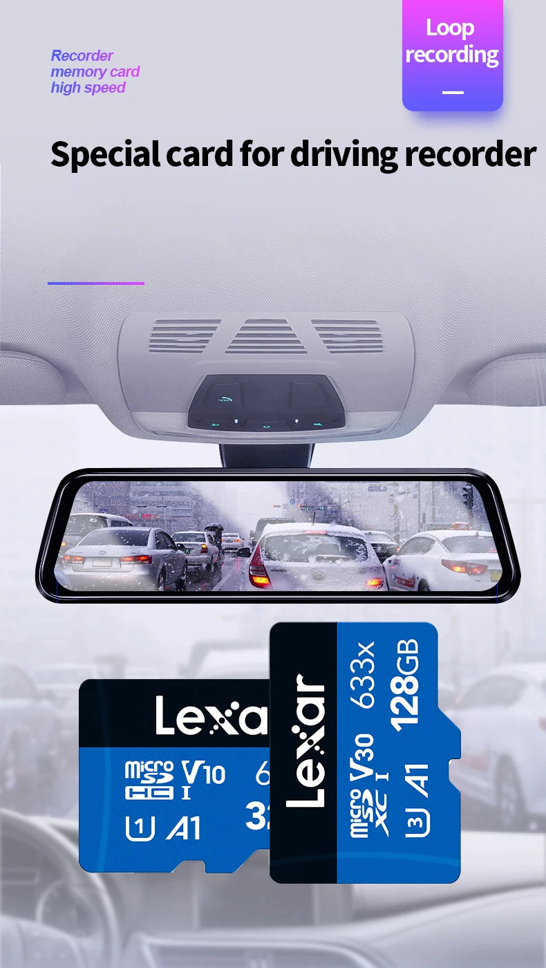 Lexar 633X Memory Card 128GB Class 10 Micro SD Card 64GB 32GB Flash Cards SDHC/SDXC UHS-I Blue TF Cards for Dashcam/Camcorder