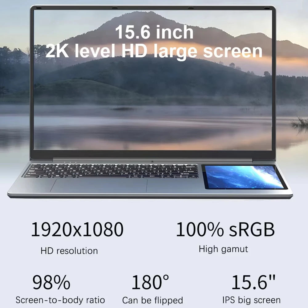GLF-Y2 Dual Screen Laptop Intel N100 Max 15.6 Inch IPS+7'' Touch 32G DDR4 M.2 2T SSD Slim Business Computer Gen Office Notebook