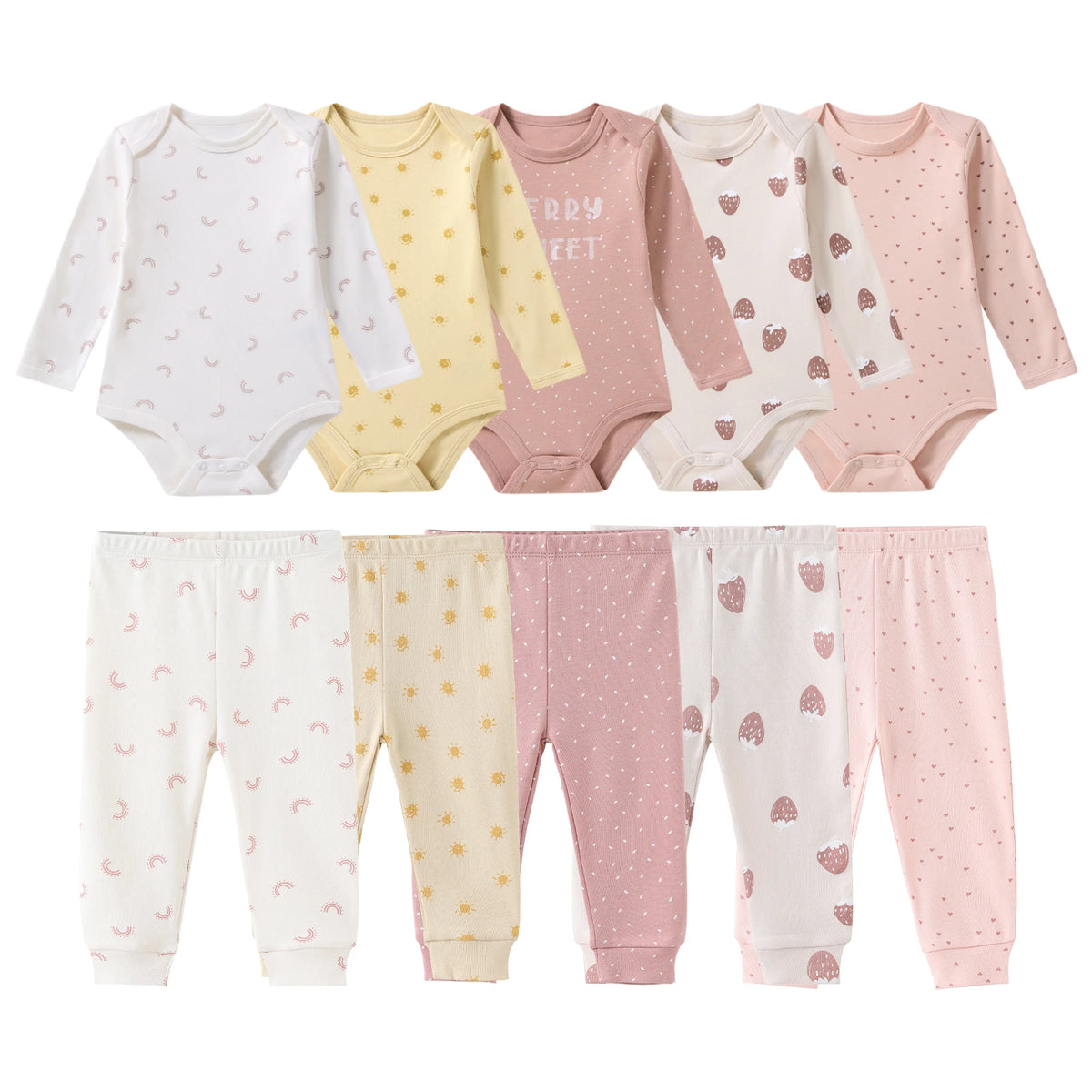 10-Piece Simple Baby Clothing Set Long Sleeve Unisex Newborn Bodysuits+Trousers 0-12 Months Infant Boy Girl Pants Outfits Cloth
