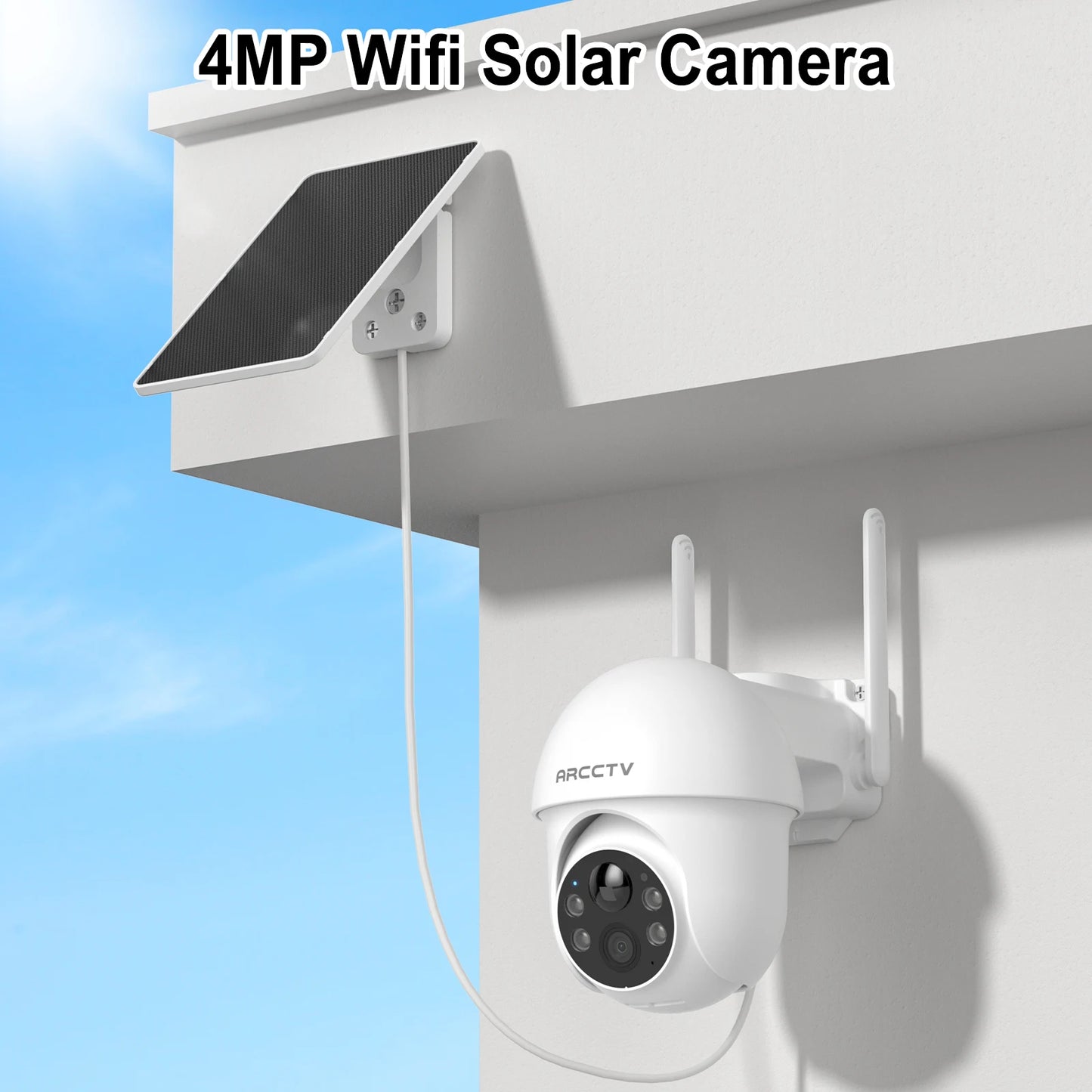 ARCCTV 2K Solar Wifi Camera Color Night Vision Security Surveillance Camera Outdoor Wireless Motion Detection HD Two Way Audio